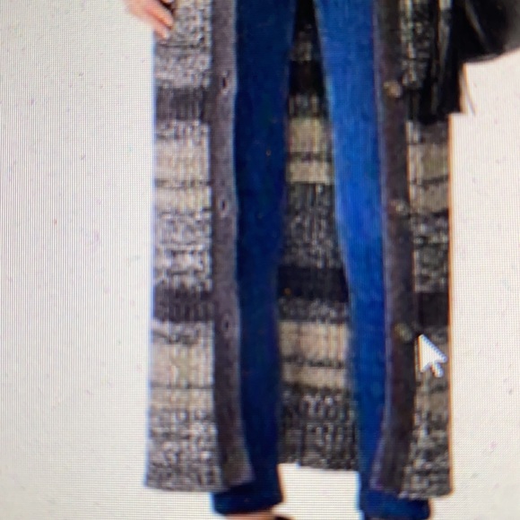 Free People Cozy Up Grey Print Striped Cardigan - Picture 3 of 9